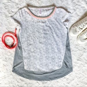 Grey Two-toned Blouse with Neon Embroidery